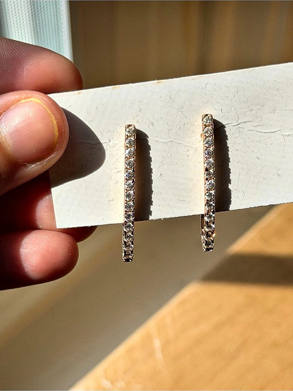 Rose Gold-Tone Rhinestone Hoop Earrings